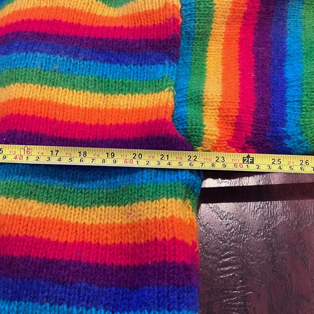 Ishka Rainbow Striped Wool Fleece Lined Zip Hoodie Sweater Handmade Nepal M READ - Picture 5 of 14